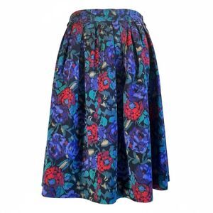 Vintage Kirsten Grey Floral Pleated Midi Skirt M Boho Cottagecore Retro 80s